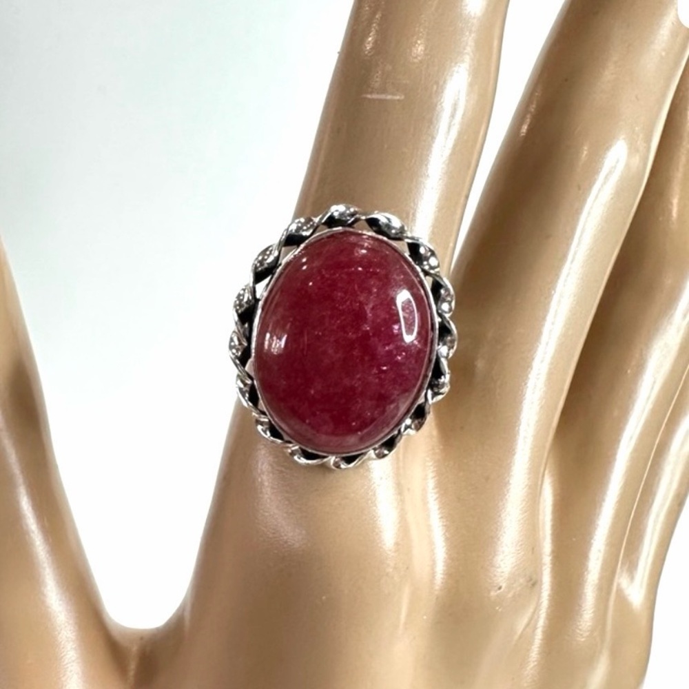 Natural crackle quartz gemstone ring silver plated stamped 925 size 8